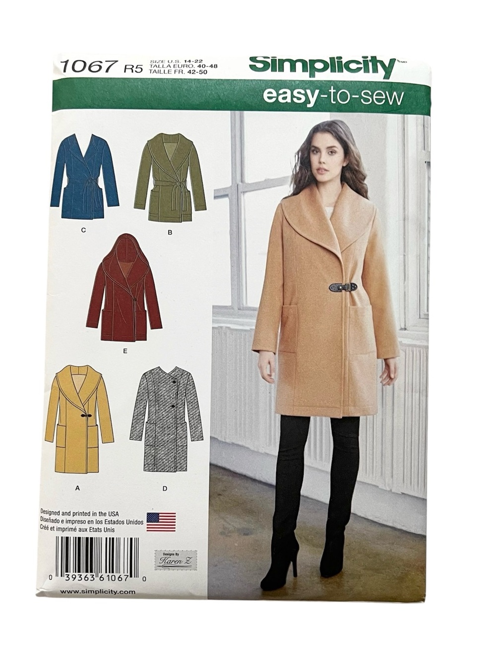 Simplicity 1067 Easy Coat Jacket Sewing Pattern Sz 14-22